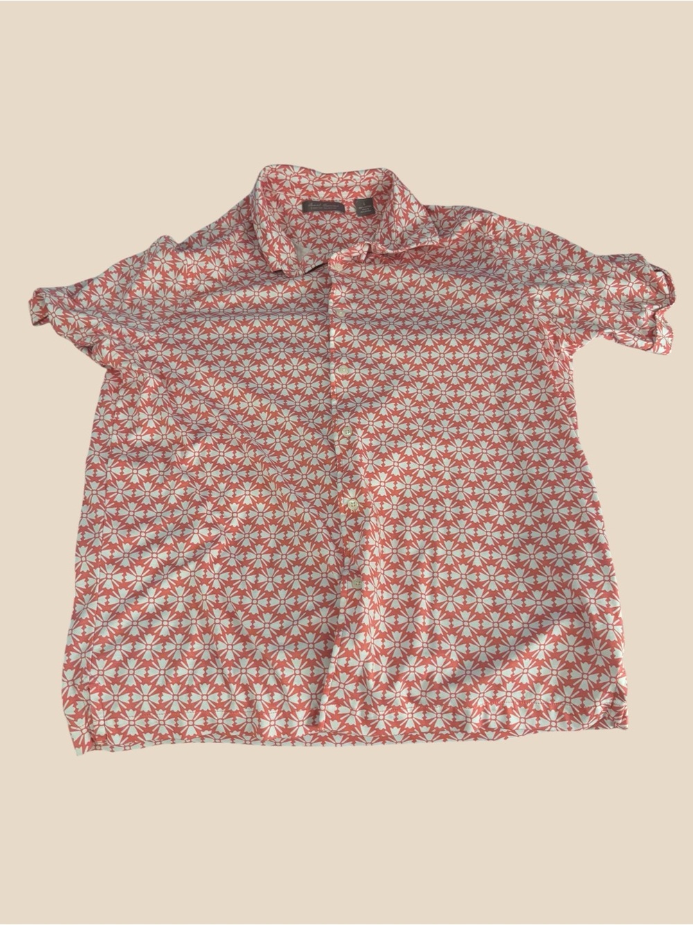 Daniel Cremieux Coral and White Geometric Short Sleeve Button-Down